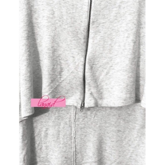 Anthro HEATHER Open Cropped Back Ribbed Zipper Edgy Oversized Grey Tee Blouse S - Picture 3 of 8